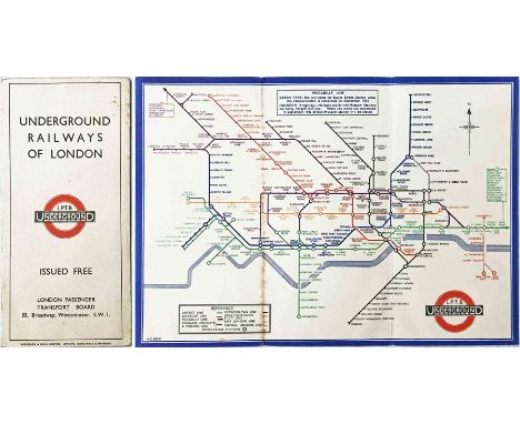 1933 London Underground H C Beck diagrammatic, card POCKET MAP from the first-year series titled 'Underground Railways of Lon