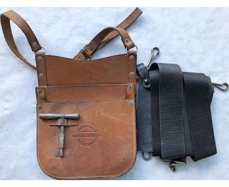 London Transport Gibson ticket machine WEBBING HARNESS plus an LT bus conductors' leather CASH BAG with BUDGET KEY. Both item