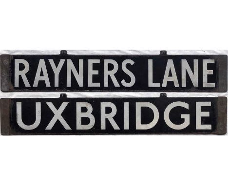 London Underground enamel CAB DESTINATION PLATE for Rayners Lane/Uxbridge on either the Piccadilly or Metropolitan Lines alth