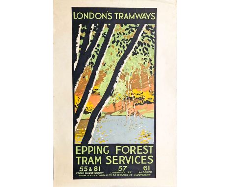c1925-30 London's Tramways (LCC Tramways) double-crown POSTER 'Epping Forest Tram Services' by Tony Castle (1891-1971). A col