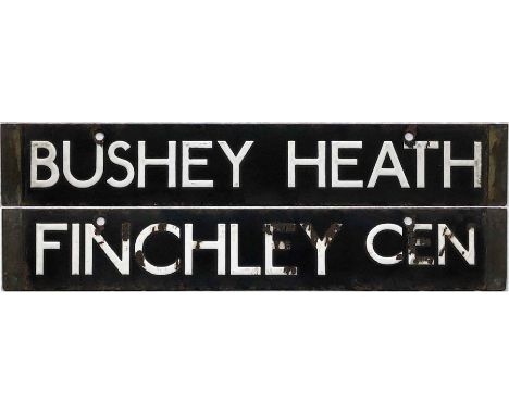 London Underground 38-Tube Stock enamel CAB DESTINATION PLATE for Bushey Heath / Finchley Cen on the Northern Line. Bushey He