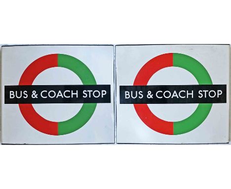 1950s/60s London Transport enamel BUS &amp; COACH STOP FLAG (Compulsory). A double-sided, hollow 'boat'-style flag measuring 