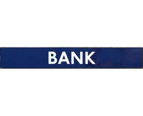London Underground enamel PLATFORM SIGN from Bank Station on the Central &amp; Northern lines. The name-bar from a roundel. M
