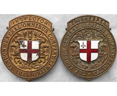 Pair of c1890s London General Omnibus Company Limited CAP BADGES from the horse-bus era and designed to fit a bowler hat. One