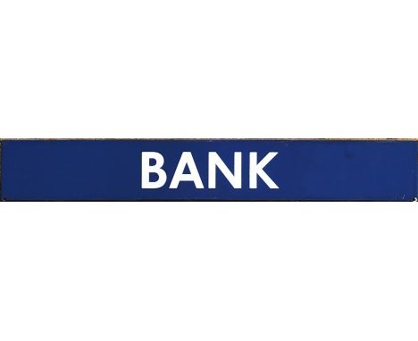 London Underground enamel PLATFORM SIGN from Bank Station on the Central &amp; Northern lines. The name-bar from a roundel. M