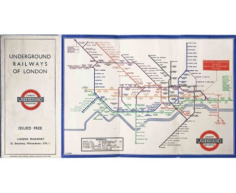 1933 London Underground H C Beck diagrammatic, card POCKET MAP from the first-year series titled 'Underground Railways of Lon