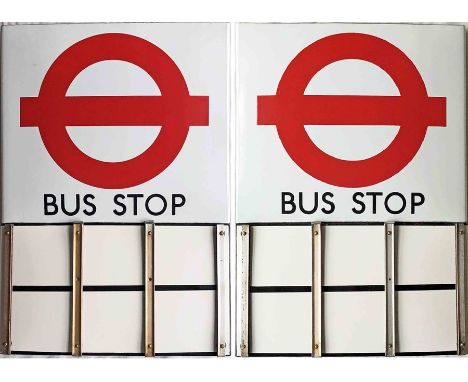 London Transport enamel BUS STOP FLAG (Compulsory) An early 1980s 'roundel'-style, E6-size, double-sided 'boat'-type flag com