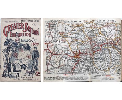 1899 District Railway illustrated GUIDE to the Greater Britain Exhibition at Earl's Court. 56pp booklet with fold-out Distric