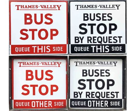 Pair of 1950s/60s Thames Valley Traction Co Ltd enamel BUS STOP FLAGS with the company's traditional-style fleetname . Double