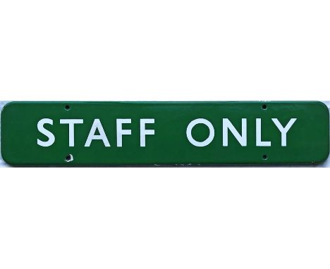 British Railways (Southern Region) enamel DOORPLATE 'Staff Only'. A flanged sign measuring 18" x 3.5" (46cm x 9cm). In very g