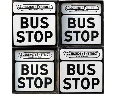 Pair of 1950s/60s Aldershot &amp; District Traction Co Ltd enamel BUS STOP FLAGS with the company's traditional-style fleetna