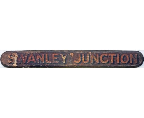 Very early wooden CARRIAGE DESTINATION BOARD lettered 'Swanley Junction'. We believe this to be either LC&amp;DR or SECR due 