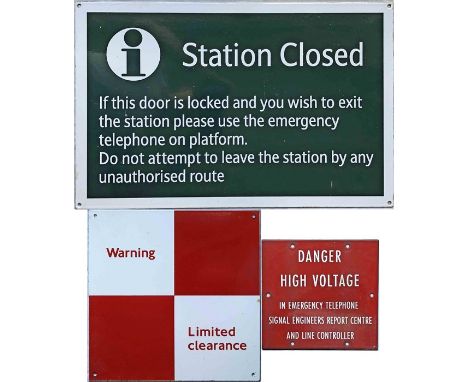 Selection (3) of main-line railway &amp; London Underground ENAMEL SIGNS comprising a Southern Railway (current company) 'Sta