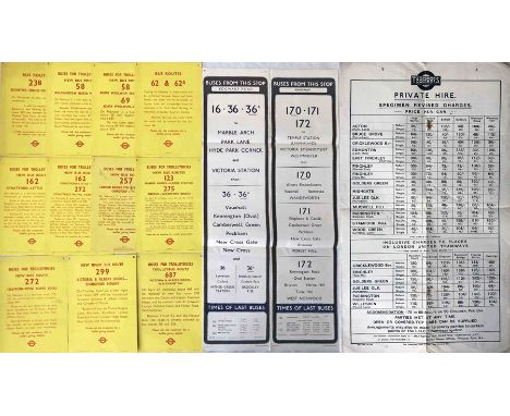 Selection of London tram, trolleybus, bus EPHEMERA comprising 11 x 1959/60 'Buses for Trolleybuses' PANEL POSTERS ('Yellow Pe