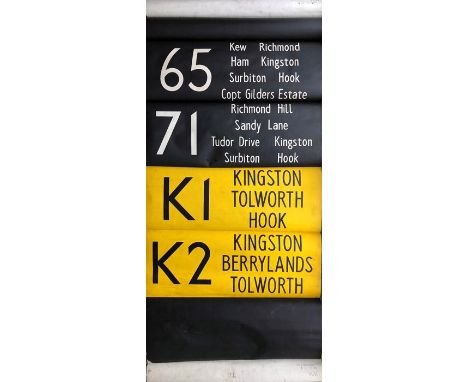 London Transport Routemaster DESTINATION BLIND from Kingston (K) garage dated 3.11.83 and coded 'LL' for the side or rear box