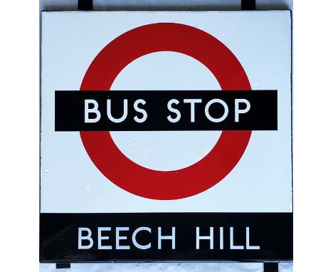 1950s/60s London Transport enamel BUS STOP SIGN 'Beech Hill' from a 'Keston' wooden bus shelter at this location on the A111 