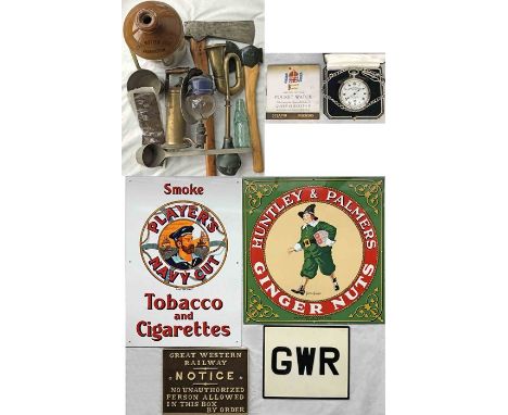 Box of Great Western Railway (GWR) RELICS (some marked GWR, some not but said by vendor to be so) comprising a pressure paraf