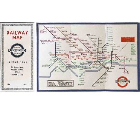 1936 (No 1) London Underground diagrammatic card POCKET MAP designed by H C Beck. An excellent example, crisp and firm, with 