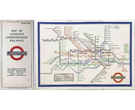 1933 first edition of the H.C. Beck London Underground diagrammatic card POCKET MAP with the famous cover slogan "A new desig