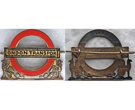 London Transport Tramways District Inspector's solid-silver and enamel CAP BADGE with 'gold'-plating from the first batch man