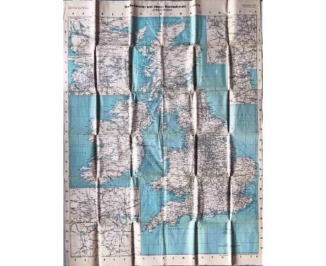 1941 WW2 German MAP of the Railways of Great Britain and Ireland.  Published in August 1941. Opens out to 35" x 47" (89 x 119
