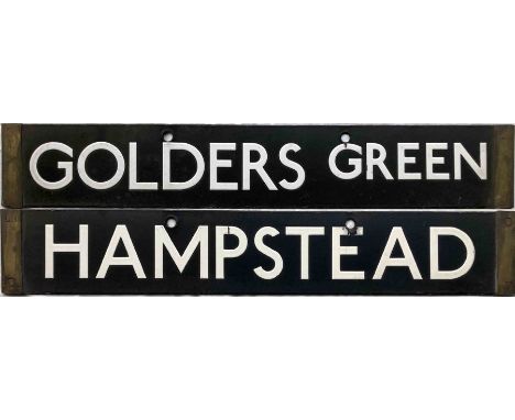 London Underground 1938-Tube Stock enamel CAB DESTINATION PLATE for Golders Green / Hampstead on the Northern Line. A double-