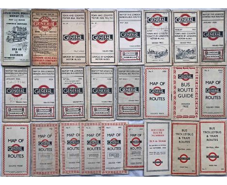 Quantity (25) of 1911 onwards London Bus POCKET MAPS comprising LGOC issues dated from Oct 1911 to 1934 (the last was issued 