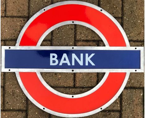 London Underground enamel PLATFORM ROUNDEL from Bank Station on the Central and Northern Lines. This is the smaller-size sign