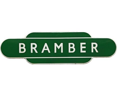 British Railways (Southern Region) fully-flanged enamel TOTEM SIGN from Bramber station on the former LB&amp;SCR Steyning Lin
