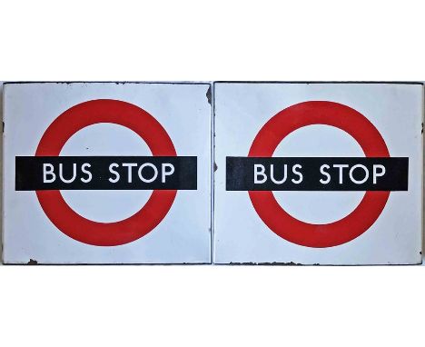 1950s/60s London Transport enamel BUS STOP FLAG, the 'compulsory' version. A double-sided, hollow, 'boat'-style flag measurin