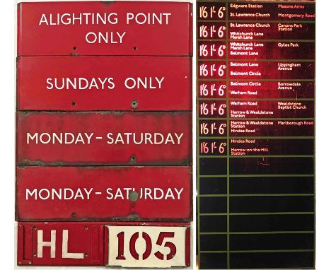 Selection (6) of London Transport bus items comprising 4 x bus stop enamel G-PLATES, a DM or Metrobus STENCIL HOLDER from Han