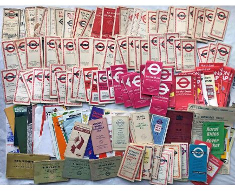 Large quantity (150+) of 1920s-1970s London Transport POCKET MAPS (mainly bus), LEAFLETS, TIMETABLE BOOKLETS, PANEL TIMETABLE