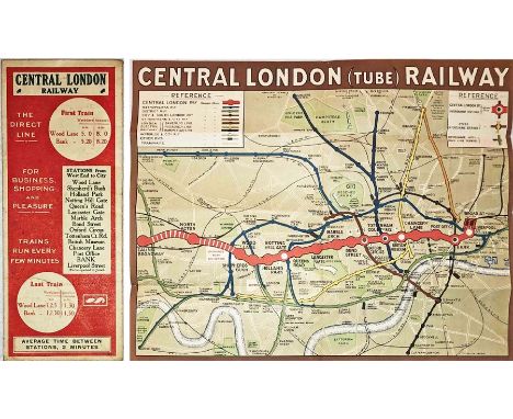 1912 Central London Railway POCKET MAP titled 'Central London (Tube) Railway' with a brown border and in a very similar style