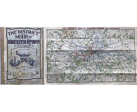 1907 "District" [Railway] MAP of Greater London &amp; Environs, 2nd edition. Shows the Franco-British Exhibition (held in 190