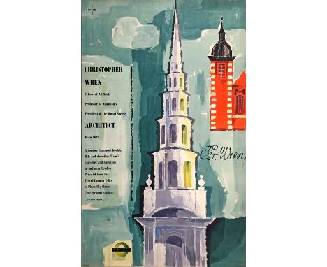 1957 London Transport double-royal POSTER 'Christopher Wren' by Hans Unger (1915-1975) who designed posters for LT from 1950-
