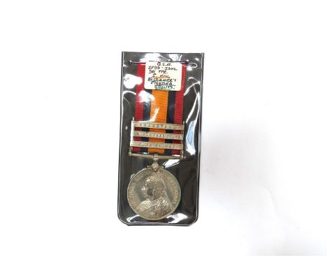 A Queen's South Africa Medal (QSA) with Transvaal, Orange Free State and Cape Colony clasps named to 981 TPR. S. HILL KITCHEN