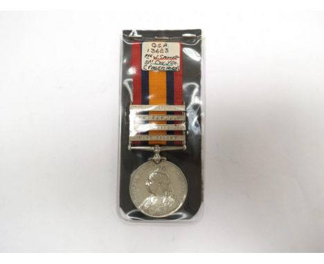 A Queen's South Africa Medal (QSA) with four clasps: South Africa 1901, Transvaal, Orange Free State and Cape Colony clasps n