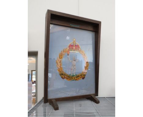 A mid 20th Century Royal Observer Corps firescreen with embroidered King's Crown and emblem 