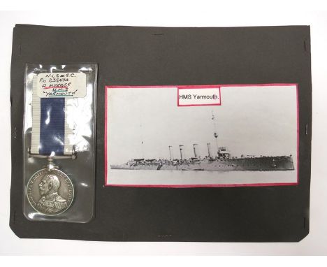 A George V Royal Naval Long Service and Good Conduct Medal (LS&amp;GC) named to 235474 A. MERGER P.O. H.M.S. YARMOUTH. Yarmou