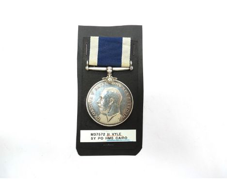 A George V Royal Naval Long Service and Good Conduct Medal named to M.37572 H. VYLE. SY. P.O. H.M.S. CAIRO (a C-Class light c