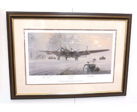 A limited edition print after Philip E. West "In The Mists of Time" depicting Lancaster bomber, signed by the artist and vete