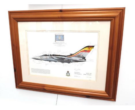 A Dougald Cameron limited edition print, "Tornado F3, RAF Conningsby" with many signatures of crew 