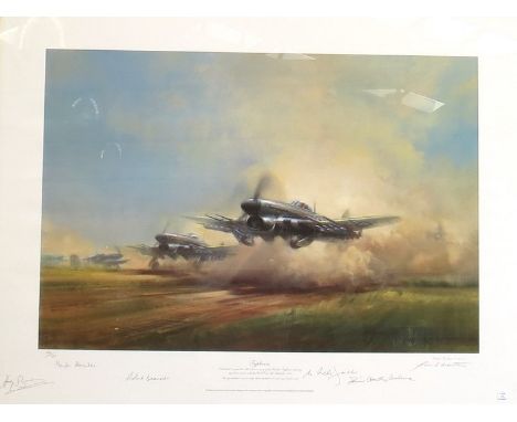 A limited edition print "Typhoon", multiple signatures, 184/850. framed and glazed 