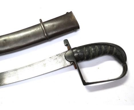 An early-mid 19th Century cavalry officer's sword, the stirrup hilt and wired leather ribbed grip with two langets, joining a