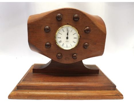 An early 20th Century Vickers propeller prop centre with Quartz clock centre, plinth base 