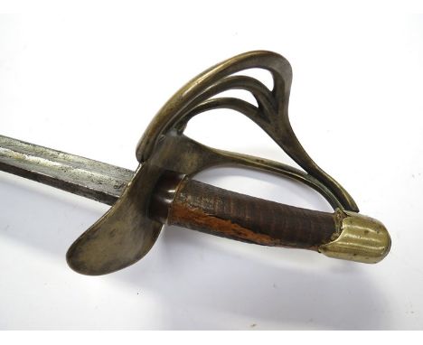 An Imperial French Model AN XIII Heavy Cuirassier Trooper's sword, the brass three-bar swept hilt with stamped arsenal marks,