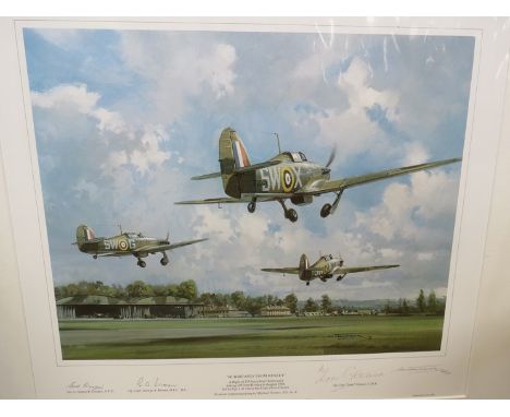 A limited edition print after Micheal Turner, "Hurricanes from Kenley", multiple signatures, 669/850, unframed 