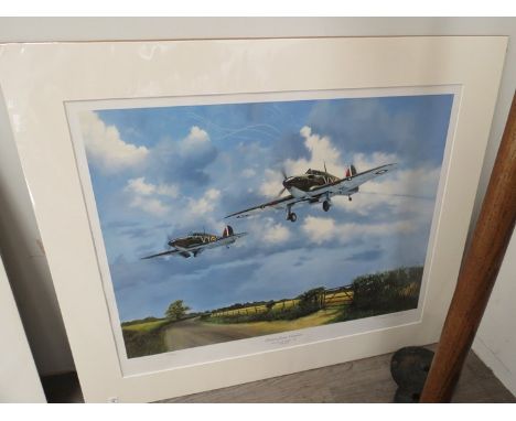 A limited edition print after Simon Smith "Return from Combat", Hurricanes of 85 Squadron 1940, 144/850, unframed