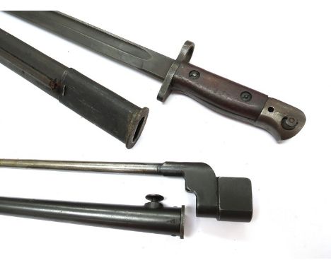 A British 1907 Pattern bayonet, undated and without maker's mark, with steel mounted leather scabbard. Together with a Britis