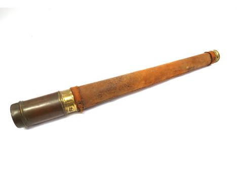 A British officers single draw brass telescope with leather binding marked S.I-M 1762 with broad arrow 